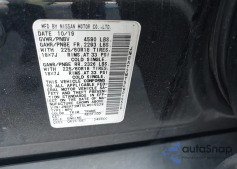 2020 Nissan Rogue Sv Fwd z USA, uszkodzony, nr VIN JN8AT2MT5LW015529